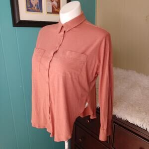 Lou & Grey for Loft Top Size S Oversize Long Sleeve Button Up Pockets